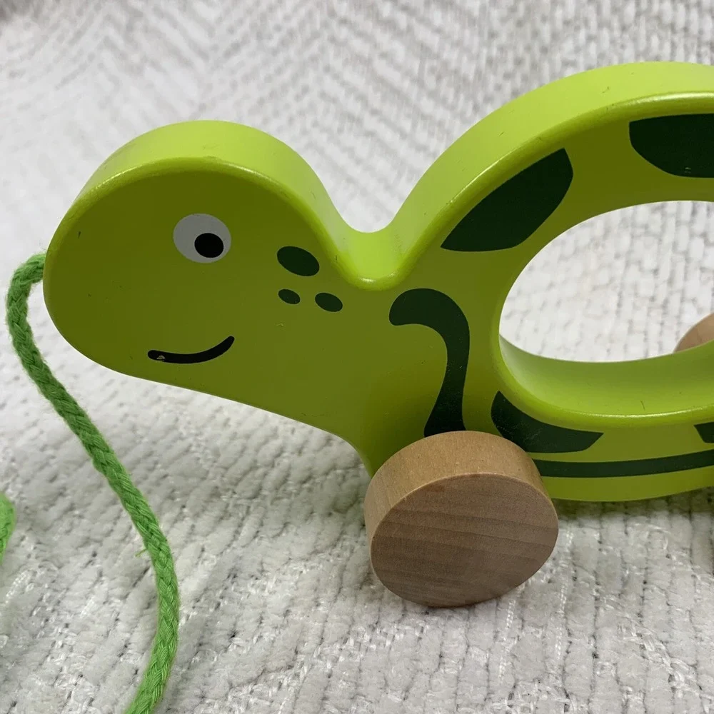 Hape Walk Along-Pull Along Wooden Turtle‎ Toy Rare HTF